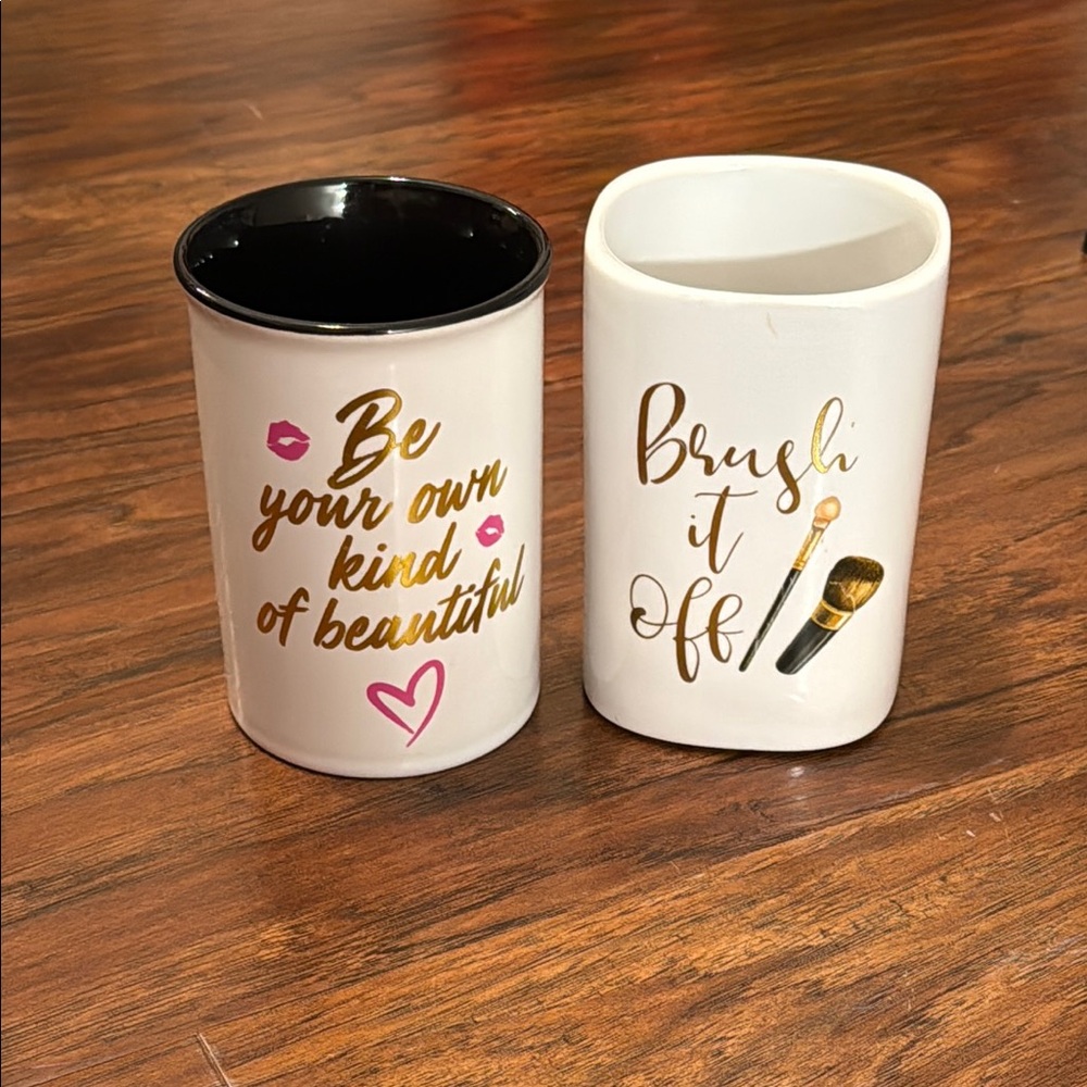 Set of 2 - White, Black, & Gold Makeup Brush Holders